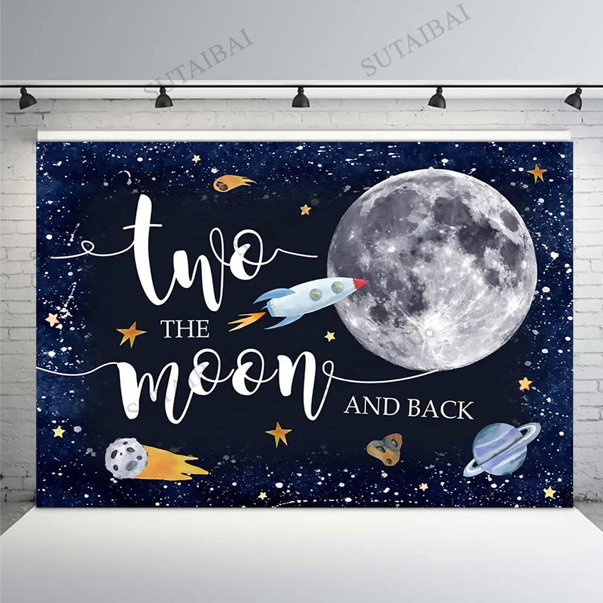 

Two The Moon Universe Planet Space Backdrop Boys Birthday Party Decorations Banner Photo Shoot Background Photography Studio