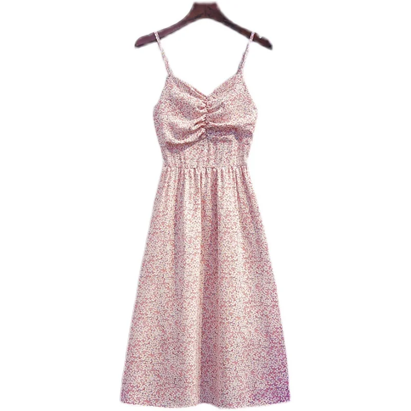 

Flower Print Halter Dress Women Summer Plus Size Spaghetti Strap Sleeveless Sexy Dresses High Waist Elegant Sweet Dress Girl