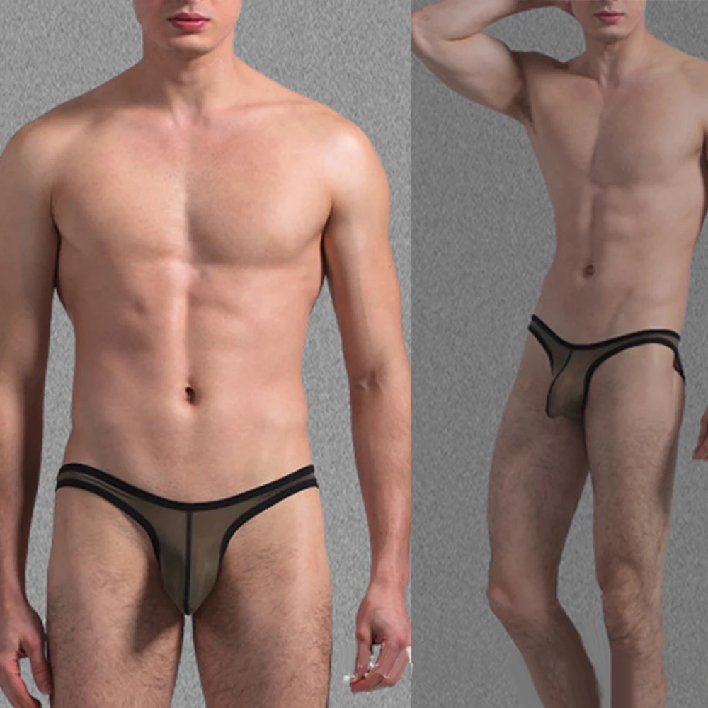 

Men's Sexy Ice Silk Bikini Pouch See Through Briefs Thongs G-String Underwear Men Underwear Ice Silk Triangle