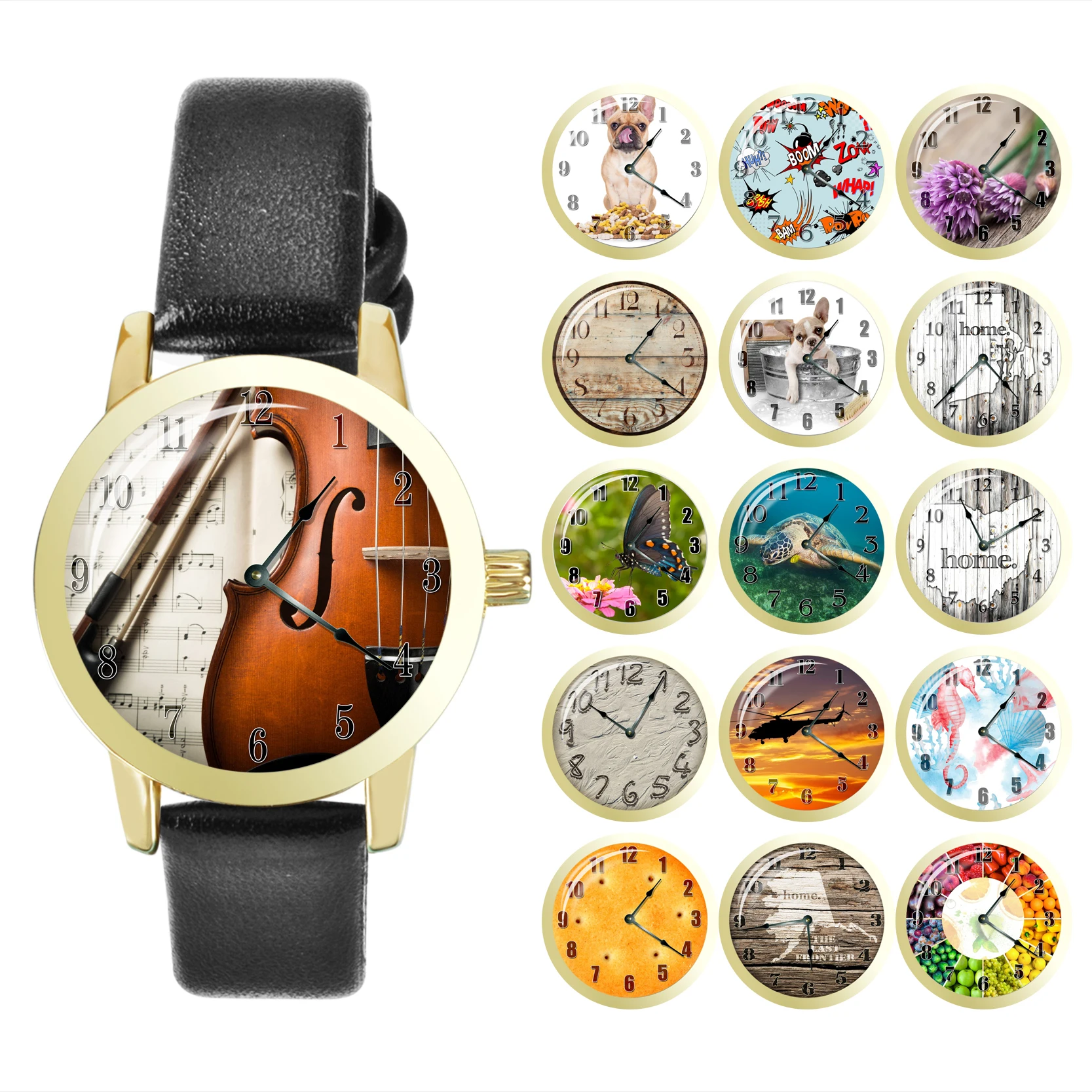 Черный кожаный браслет с собачкой черепахи часы стекло изображение Купола для