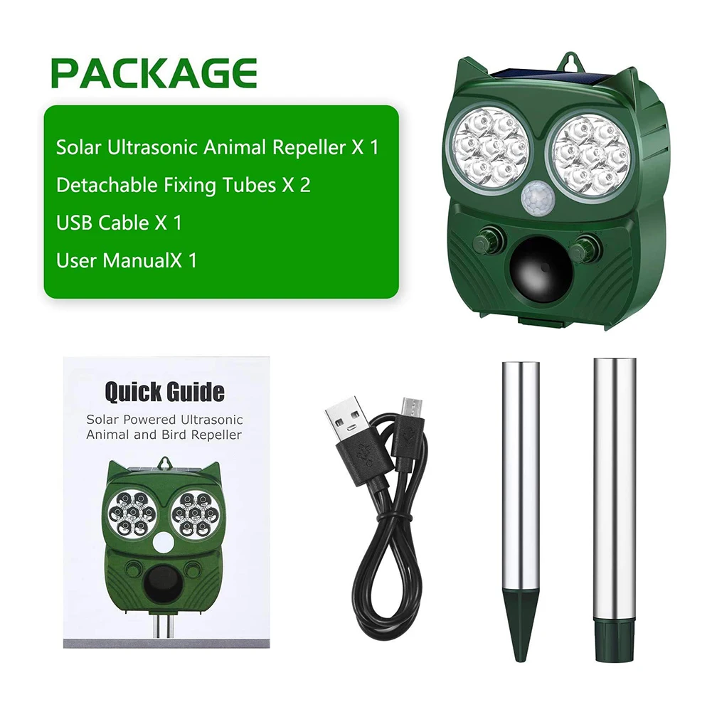 

Outdoor Solar Ultrasonic Animals Repeller Sound Alarm Bird Dogs Cat Repellent Stop Barking Sound Trainer Tools Pet Supplies