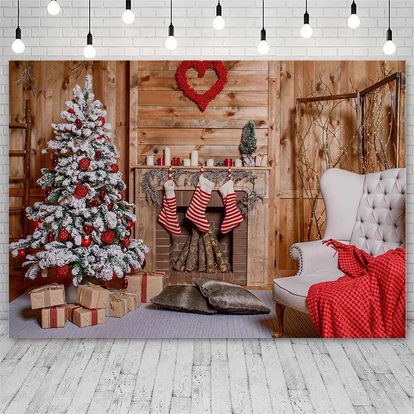

Avezano Backdrop Merry Christmas Tree Winter Fireplace Socks Sofa Photography Background Photo Studio Photozone Photocall Decor