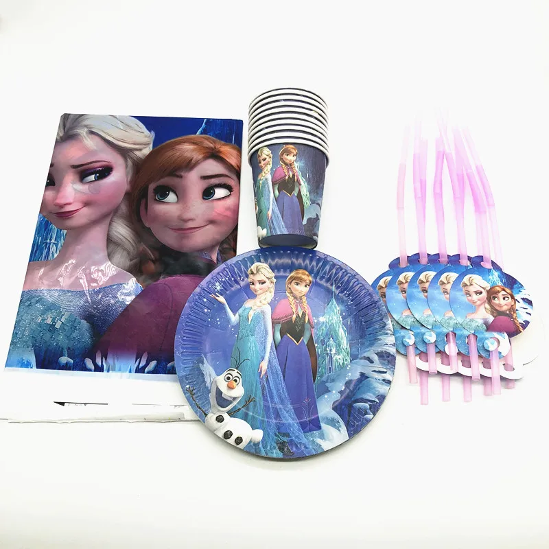 

Disney Frozen Theme 31pcs/lot Paper Cup+Plate+Straw Disposable Tableware Kids Girl Birthday Party Decoration Tablecloth Supplies