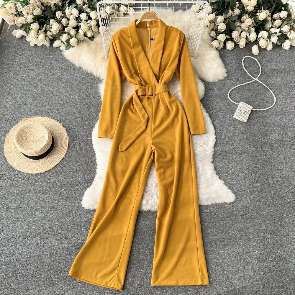 

Women temperament suit, tie, waist, thin, high-waist, straight-leg slim-fit jumpsuit, casual all-match trousers female D0341
