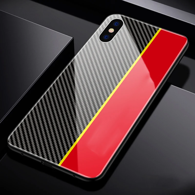 Чехол из закаленного стекла 9H для iPhone 11, 7, 8, 6 S, x, xr, xsmax, чехол для телефона с узором из углеродного волокна, подходит для iPhone11promax, 7 p, чехол для телефона