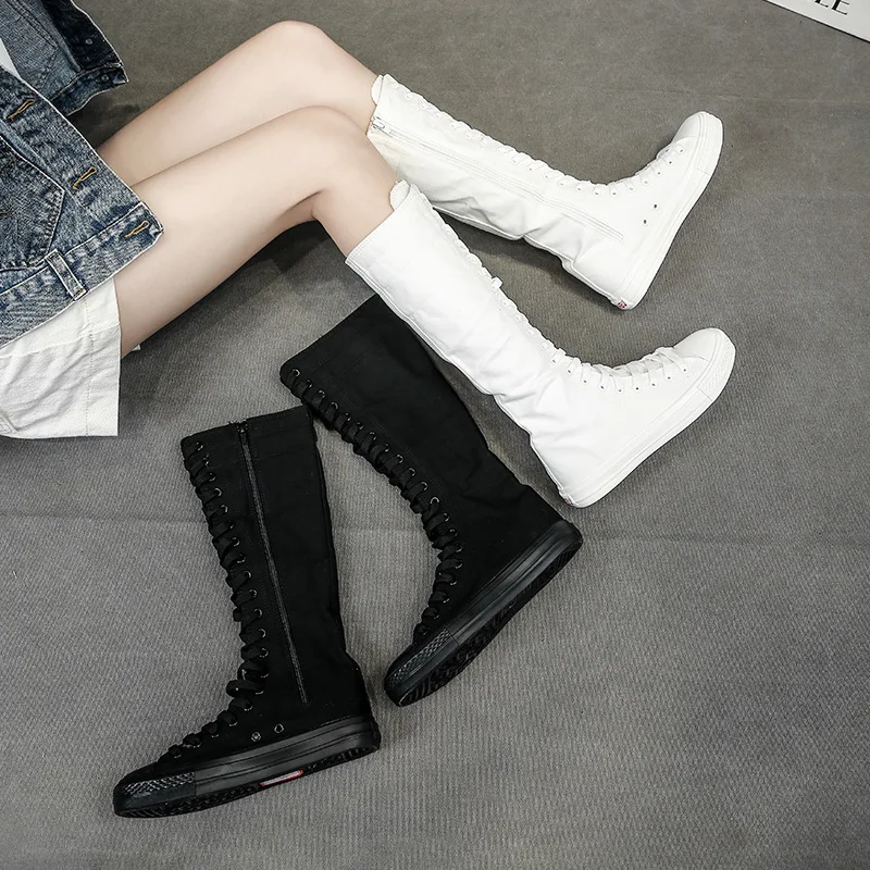 

Boots \N Hight-Top Canvas Shoes Female Student Performance Dance Shoes Side Zipper Canvas Long Boots