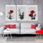 Винтаж черный, белый цвет романтический красный плакат с розами цветами настенные картины Скандинавская Картина на холсте модульный дом Декор Гостиная