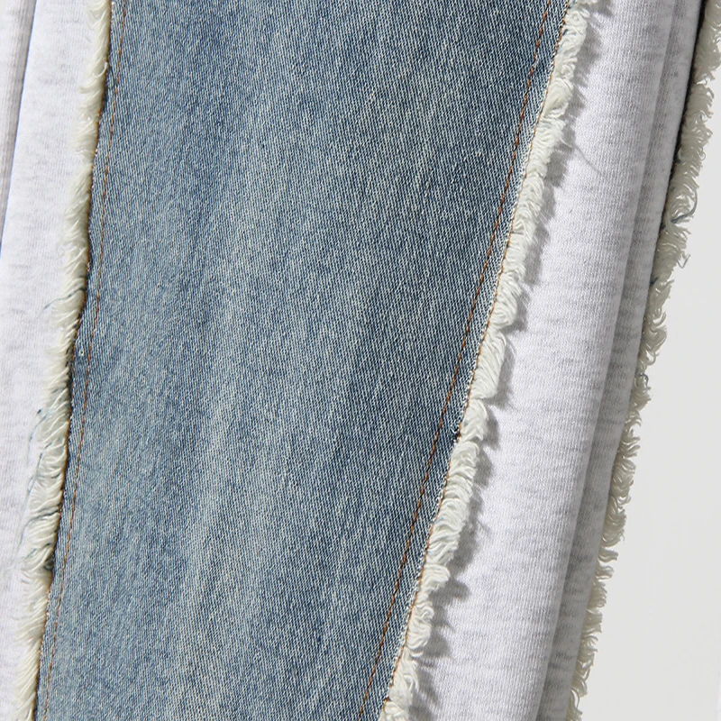 

SHENGPALAE Streetwear Knitted Spliced Jeans Women's Autumn 2021 New High Waist Contrast Color Loose Straight Denim Pants Female