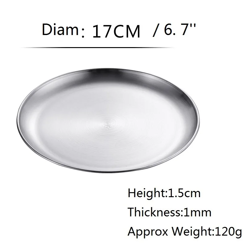 Silver 17cm 6.7in 1 шт., корейский набор столовых приборов для путешествий, барбекю, гриль, мясные блюда, тарелка из нержавеющей стали, ресторанное блюдо, барбекю, для пикника, обеденные тарелки, поднос - Цвет: Silver 17cm 6.7in