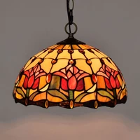 12 inch red tulip bar restaurant colorful glass chandelier american pastoral tiffany vintage glass lamp