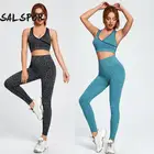 SALSPOR Новый женский комплект для йоги с открытой спиной и принтом с высокой талией лоскутный эластичный комбинезон для фитнеса одежда для спортзала спортивный костюм пуш-ап Экипировка для Ги йоги