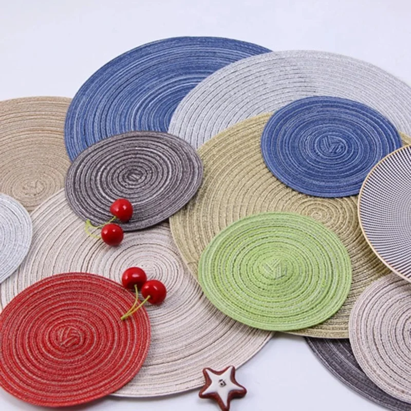 1-4pcs Round Ramie Insulation Pad Solid Placemats Linen Non Slip Table Mats Kitchen Accessories Decoration Home Coaster | Дом и сад