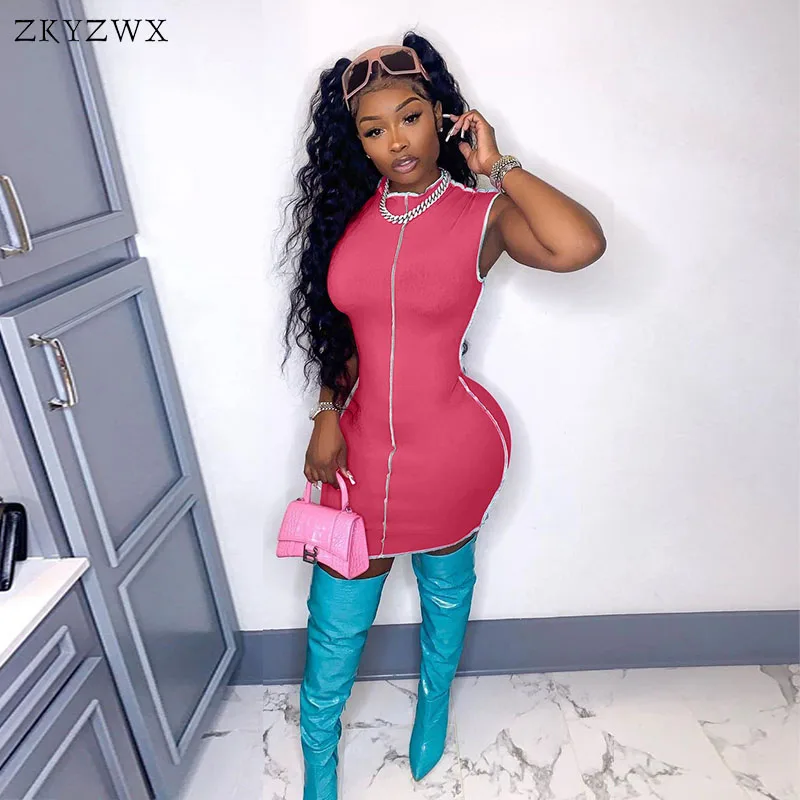 

ZKYZWX Trendy Patchwork Sleeveless Mini Dress Y2k Clothes Summer Outfits for 2021 Women Fashion Lounge Wear Streetwear Dresses