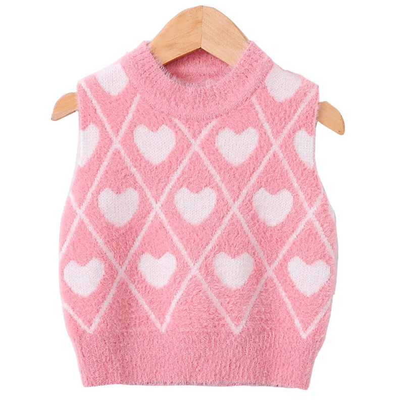 Свитер для маленьких девочек детский вязаный жилет с узором сердечек пуловер без