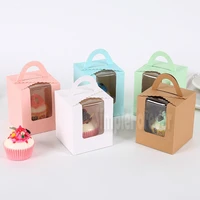 100pcslot cupcake boxes with window with handle macaroon boxmuffin box