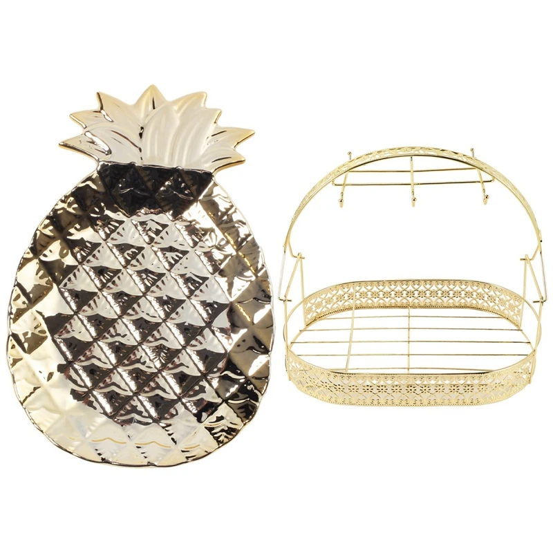 

1 Pcs Pineapple Ceramic Storage Tray Home Decoration Plate & 1 Pcs Storage Rack Coffee Cup Hob Dish Rack Can Most Cups