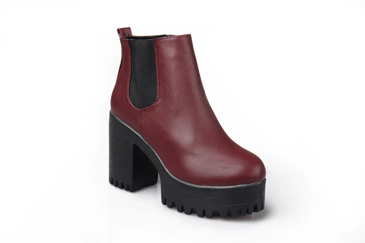 Красный Dwayne botas mujer; модные женские ботинки на квадратном каблуке и платформе; zapatos mujer; ботфорты из искусственной кожи; мотоботы - Цвет: Красный