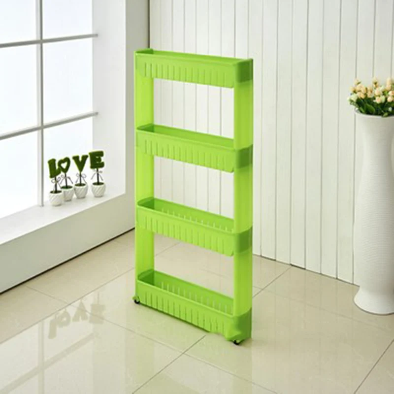 green four layers Подвижный Пластик промежуток стеллаж для хранения холодильник пространство стойки с роликом полки Кухня Ванная комната коляски интервал 4-секционный измельчитель для специй - Цвет: green four layers