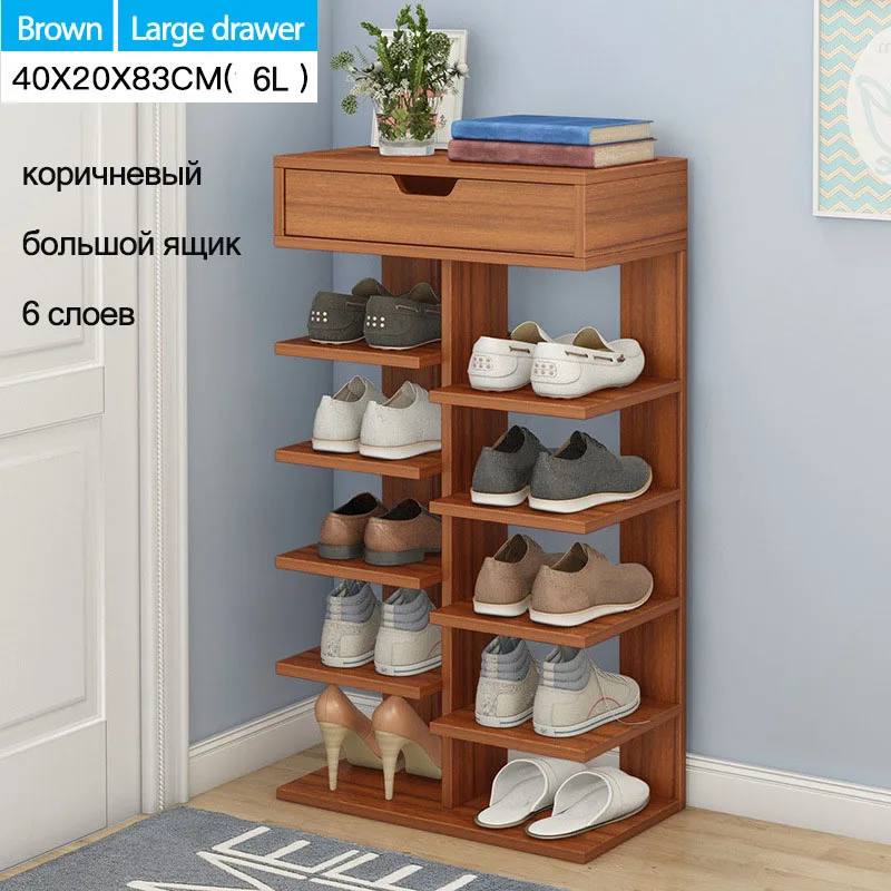 B Brown 6L Простая деревянная обувная полка быстро собирающийся несколько слоев обуви Полка двери минимализм многофункциональный шкаф для обуви - Цвет: B Brown 6L