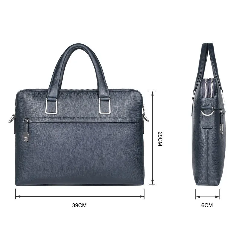 Nesitu Highend Black Chocolate Blue Genuine Leather 14'' Laptop Office Men's Briefcase Business Messenger Bag A4 Portfolio M7412
