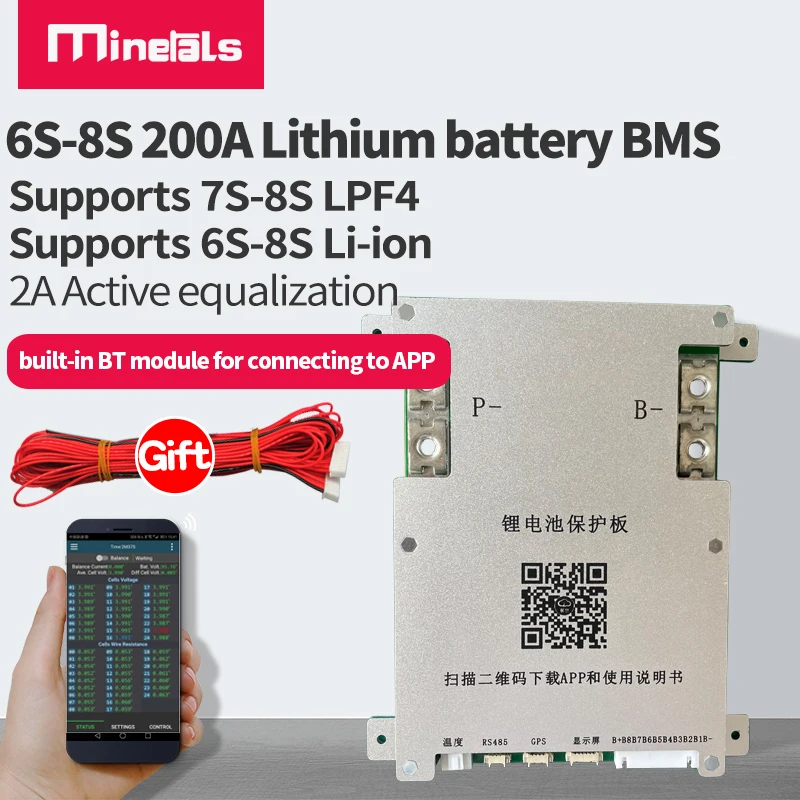 8s LiFePO4 SMART BMS встроенный модуль bluetooth с поддержкой ЖК-дисплея порт 485 А ток 2