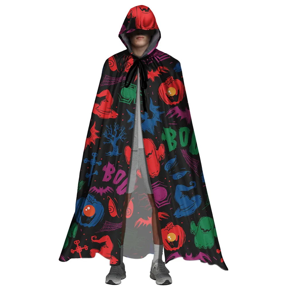 

Halloweentown Bat Pumpkin Ghost Prints Reversible Cloak For Unisex Brand Designer Vampire Witch Wizard Cosplay Costume Cape Prop