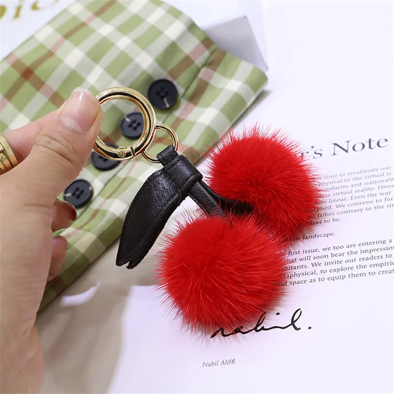 Натуральный мех норки брелок Вишня меховой помпон Новинка Ботильоны из