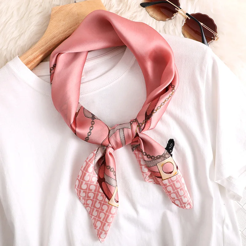 

Lady Silk Scarf Small Square Bag Scarves Shawl and Wraps Head Band Fashion Print Neckerchief Female Bandana Women Foulard New