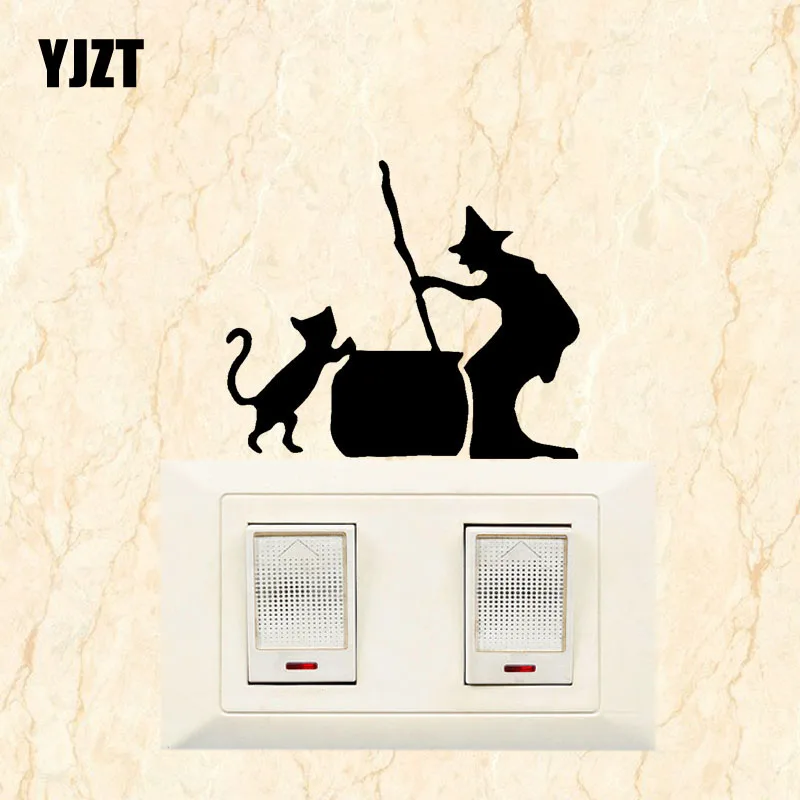 

YJZT ведьмы и кошки виниловая Декор в гостиную настенный стикер для выключателя наклейка мультфильм шаблон S19-0440