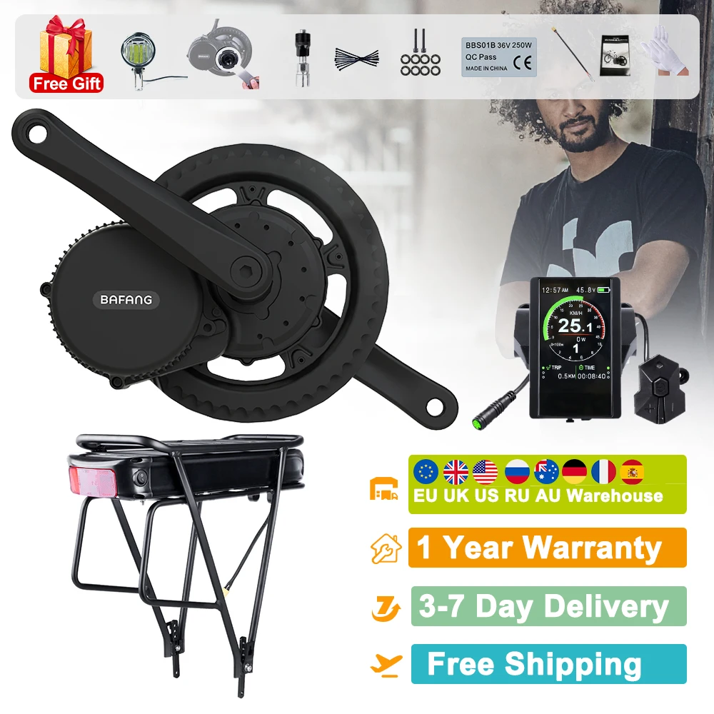 

Комплект для переоборудования двигателя Bafang BBS02B 48 В, 500 Вт, мотор для электровелосипеда 8fun BBS02, с аккумулятором задней стойки 15 Ач