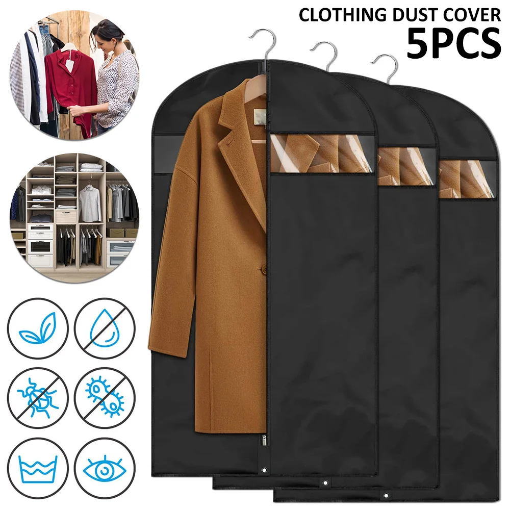 

5 шт. подвесные Чехлы для костюмов, чехлы для сумок для одежды, черные подвесные чехлы для одежды, одежды, костюмов, пальто, пылезащитные Чехл...