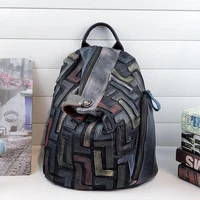 anti theft genuine leather vintage backpack women retro chic patchwork daily knapsack female natural leather feminine packsack