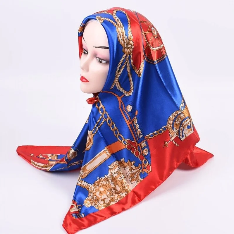

2021 Luxury Twill Silk Scarf for Women Square Shawl Floral Printed Large Hijab Scarfs 90cm*90cm Neckerchief Scarves for Ladies