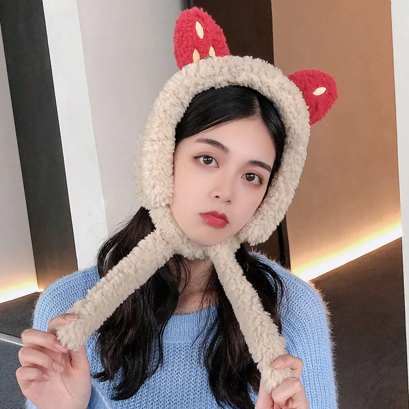 

Strawberry Ear Earmuffs Warm Female Autumn Winter Warm Plush Sweet Lovely Head Wear Headwear Protection Ear Hair Belt Earmuffs