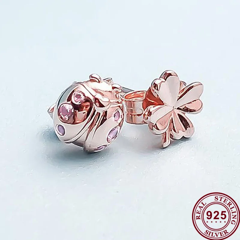 100% серьги серебряные в виде сковородок Золотые четырехлистного клевера и божьей