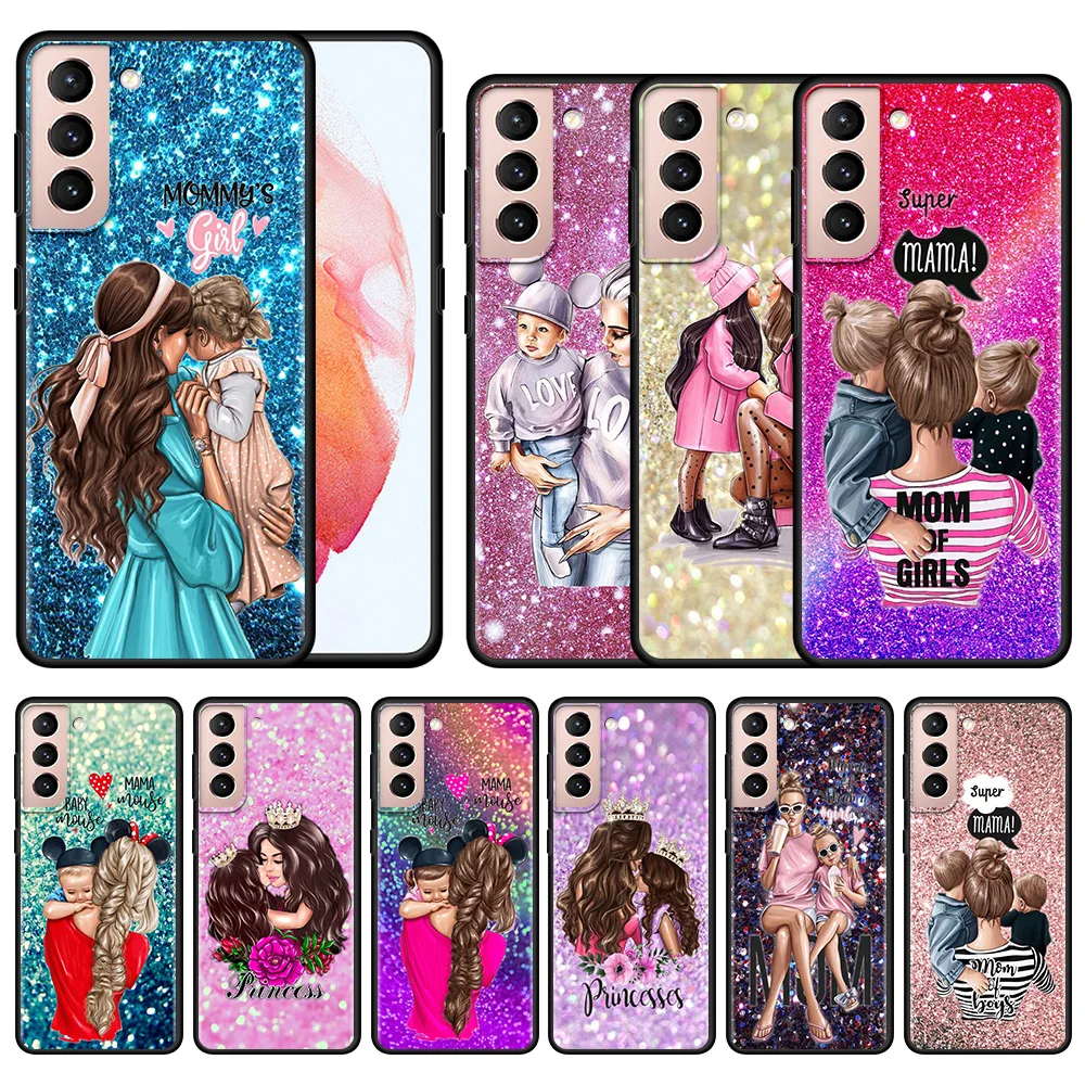 

Phone Case For Samsung Galaxy SS20 S21 FE Ultra S10 Lite S9 S8 Plus S10E S7 Edge Fundas Black Soft Shell Shining Mama Mom Girl