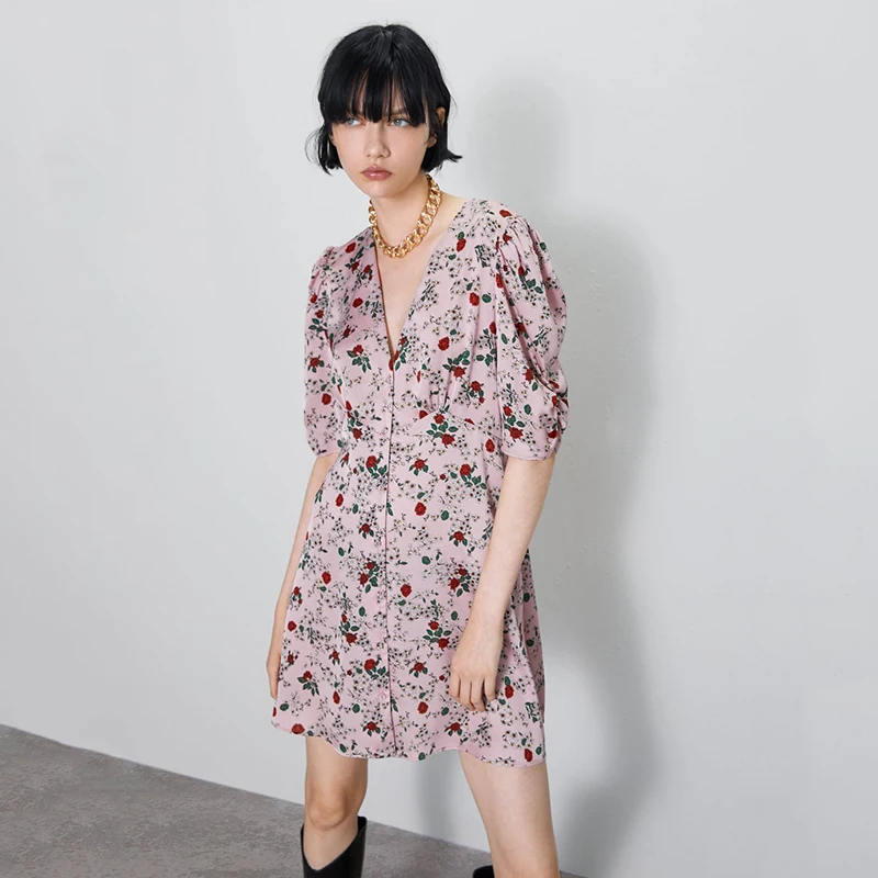 ZA Новое Женское милое модное платье с цветочным принтом богемное элегантное