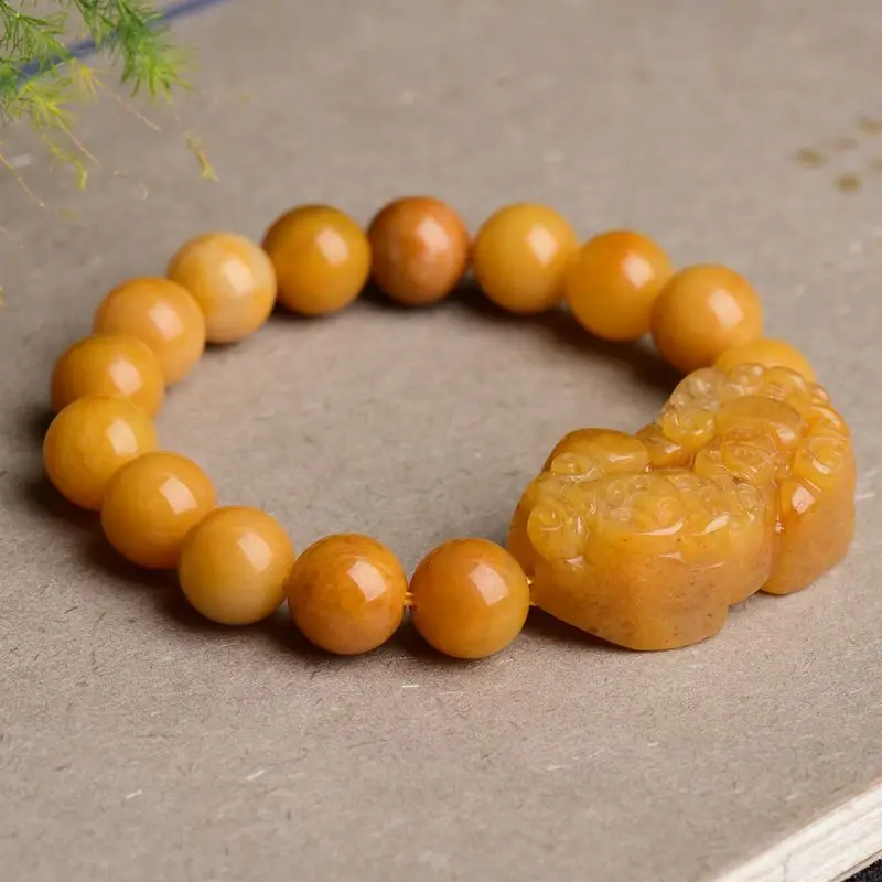 Натуральные желтые нефритовые бусины 10-12 мм браслет храбрости войск китайский