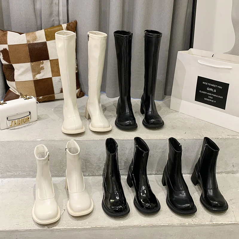 Женские сапоги без застежки до колена на низком каблуке брендовые Дизайнерские