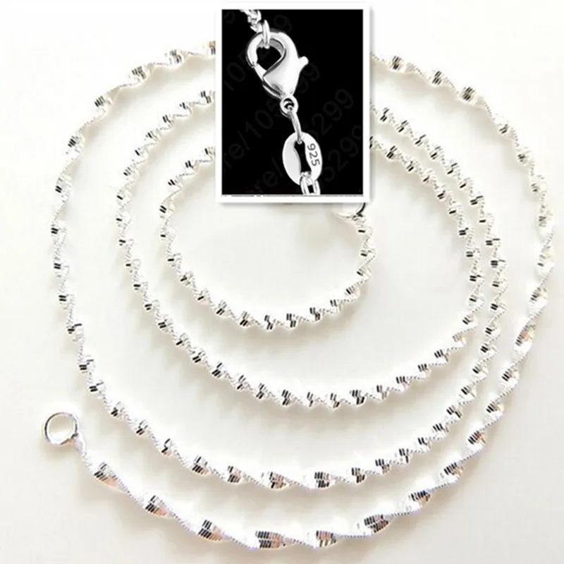 1/5PCS 16-30inches 925 Sterling Silver Double Water Wave Chain Necklace Long Necklaces Womens Mens Jewelry 2.5MM | Украшения и