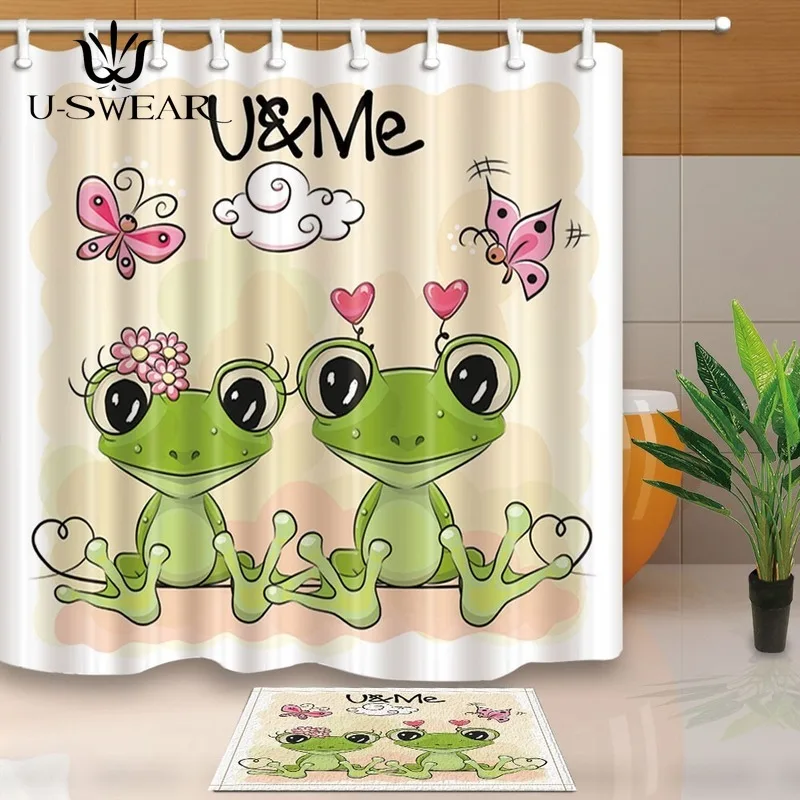 

High Quality Shower Curtains Cartoon animal couple Screens Home Decor Polyester Fabric Waterproof and Mildew Proof with 12 Hooks