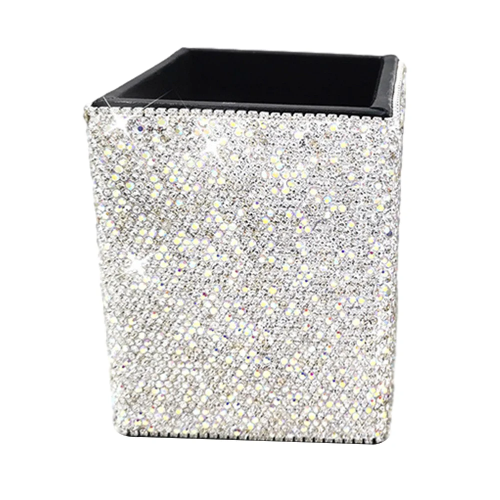

Bling Rhinestone Round Square Home Office Fashion Cosmetic Display Stand Comb Brushes Pen Holder Desk Organizer Pencil Container