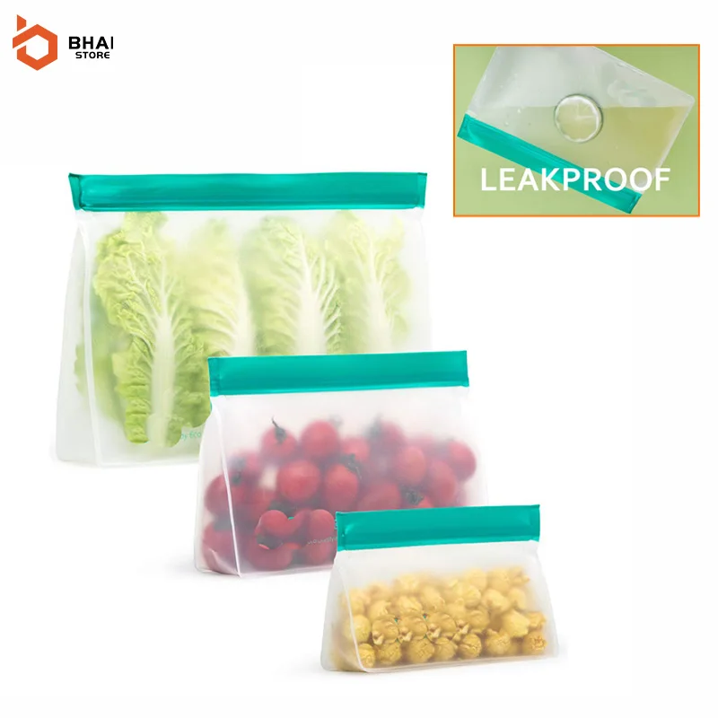 

2 Pcs Degradable PEVA Silicone Food Bag With Zipper Reusable Preservation Freezer Bag Kitchen Storage Containers Eco Friendly