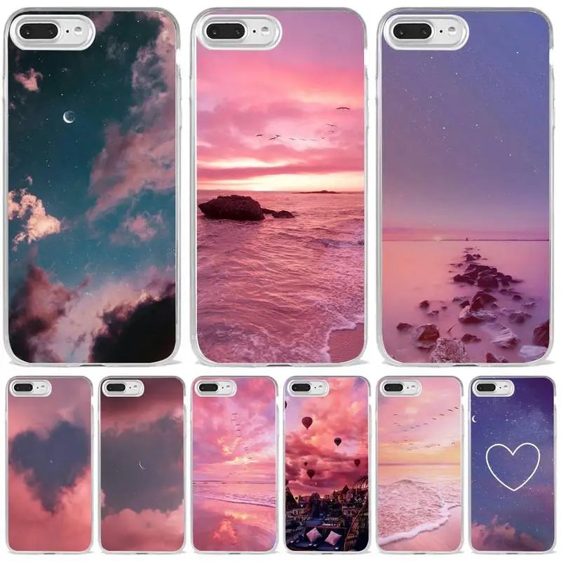 

Pink love cloud starry sky Phone Case Transparent soft For iphone 5 5s 5c se 6 6s 7 8 11 12 plus mini x xs xr pro max