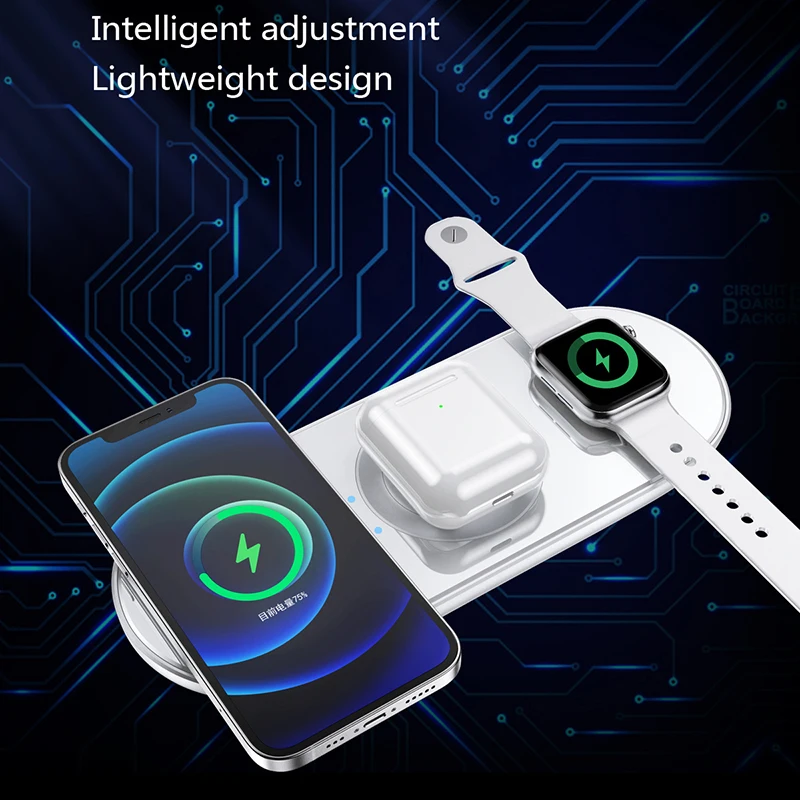 

Беспроводное зарядное устройство 3 в 1 для iPhone 12 Pro Max 12 Mini 11 Pro XS 15 Вт, быстрая Беспроводная зарядка для телефона QI для AirPods Pro iWatch