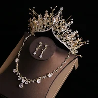 brides wedding crown earrings sets headdress necklace earrings three piece set of hair ornaments female wedding crown