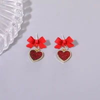 lolita red bow love heart new trendy light luxury stud earrings