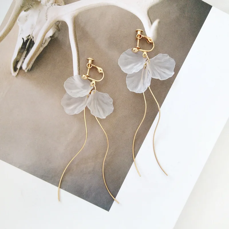 Элегантные серьги клипсы Длинная подвеска на цепочке волнистые без пирсинга