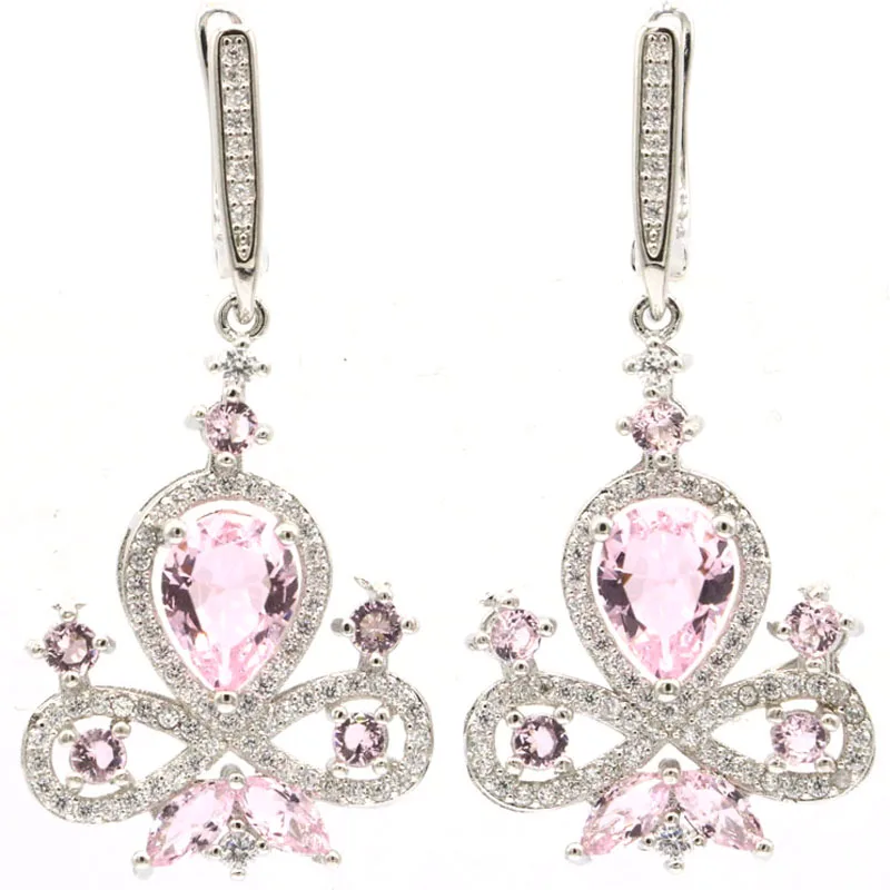 43x21 мм великолепные серьги из серебра с кунцит и белым кубическим цирконием