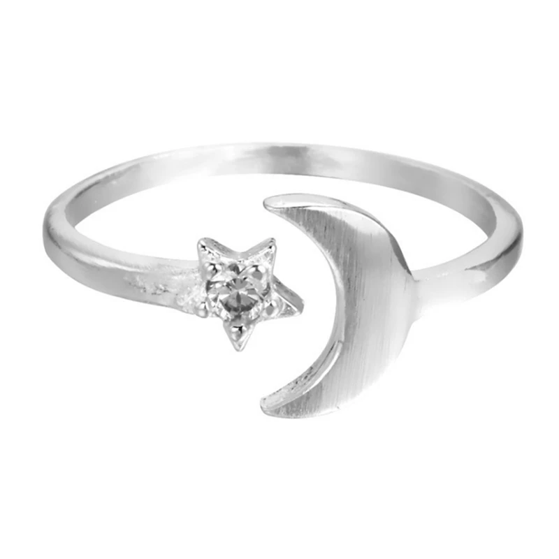

2020 Korean Fashion Glossy Moon& Star Jewelry Rings White CZ Stones Anniversary Wedding Ring For Women Girls